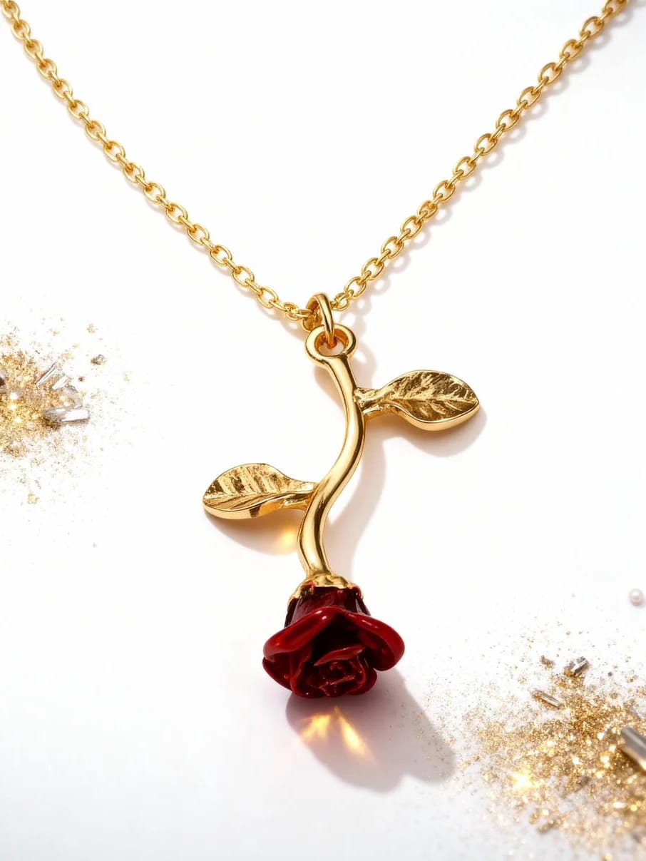 Falling Rose Pendant "Adjustable Chain"